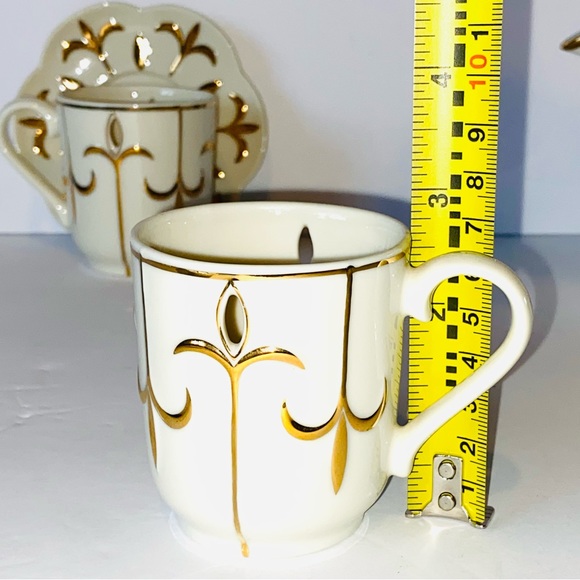 Partylite Tea for Two 5pc Votive Candle Holders Teapot Cups Saucers Ivory & Gold - Picture 12 of 15